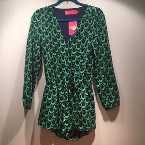 Navy and green long sleeve romper